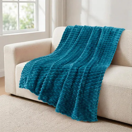 Miniatura 76 de Vessia - Manta de forro polar de franela (50x70 pulgadas), manta 3D de jacquard negra, esponjosa y cálida para sofá, sillón, cama, silla, 300GSM