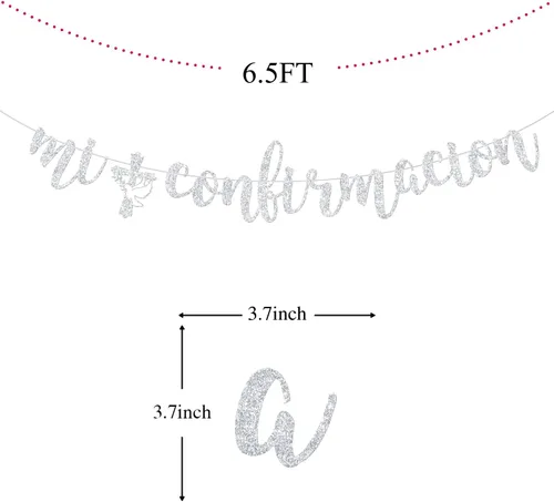 Miniatura 5 de Cartel Mi Confirmación, decoraciones de confirmación sagrada, boda, despedida de soltera, decoración de fiesta de bautismo, purpurina plateada