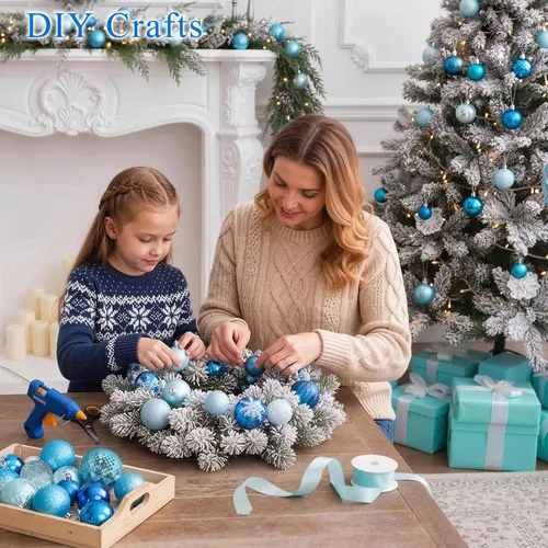 Miniatura 5 de LOVEINUSA Juego de 100 bolas de adorno de Navidad inastillables, bolas de purpurina surtidas para decoración de árboles y coronas