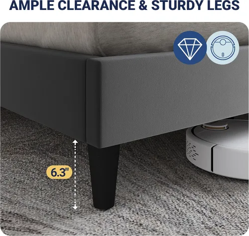 Miniatura 5 de Allewie Base de cama tapizada Velvet Queen con cabecera de almacenamiento con respaldo alado y estación de carga, cama de plataforma con diseño Gris
