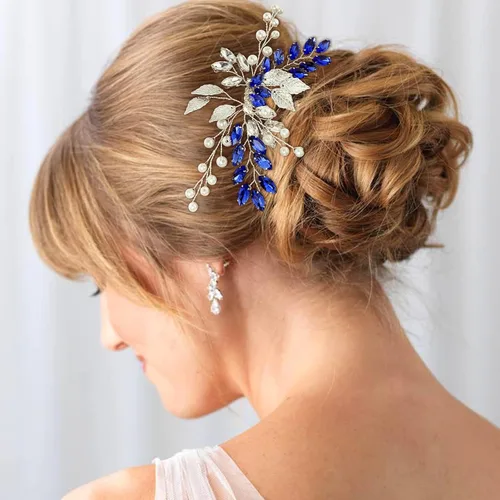 Miniatura 3 de Peine para el cabello de novia de boda, perlas de diamantes de imitación, hojas plateadas, accesorios para mujeres y niñas, fiesta de regreso a casa
