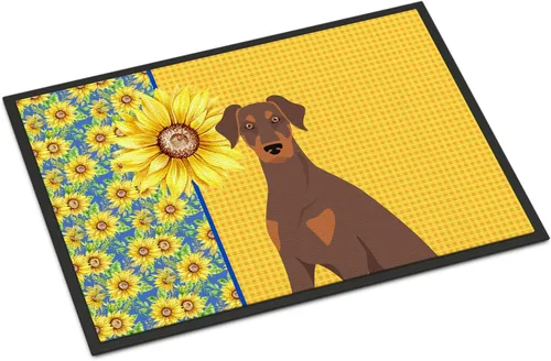 Miniatura 342 de Caroline's Treasures WDK5313MAT Airedale Terrier - Tapete para puerta delantera de 18 x 27 pulgadas, diseño de girasoles de verano, para entrada