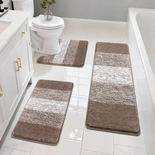 Miniatura 17 de Pauwer Juego de 3 alfombras de baño antideslizantes y lavables, de microfibra, absorbentes, extra suaves, de secado rápido, tapete de ducha