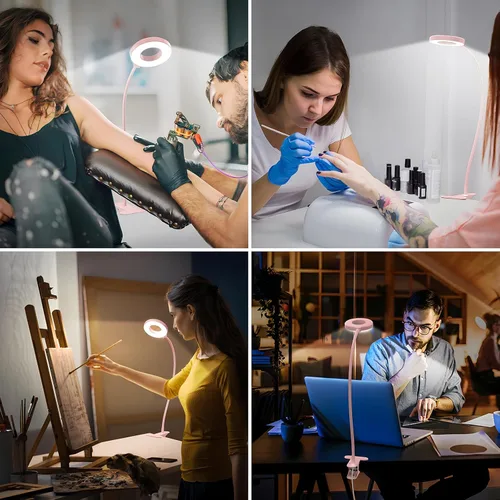 Miniatura 7 de Lámpara de escritorio iZELL, [3 modos de color y 10 niveles de brillo] luz LED de lectura con abrazadera, brazo flexible de silicona, luz de libro