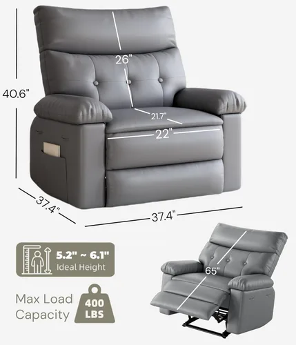 Miniatura 2 de GarveeHome Silla reclinable extra grande - Silla reclinable manual de piel sintética PU para adultos, silla perezosa con brazo y respaldo de esponja
