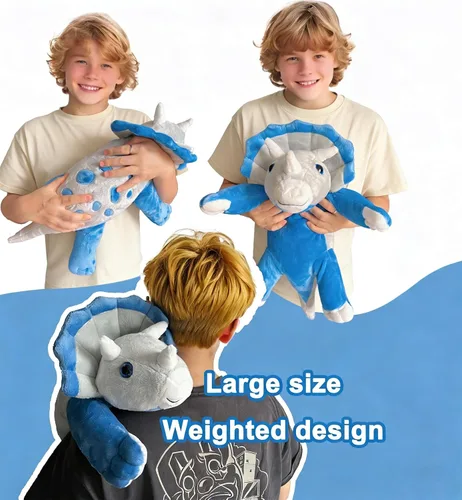 Miniatura 3 de Weighted Dinosaur Plush Toy, 23.5"/4.5 Pounds, Giant Blue Triceratops Dinosaur Plush, Autism Sensory Toys, Anti-Stress Weighted Stuffed Animals for