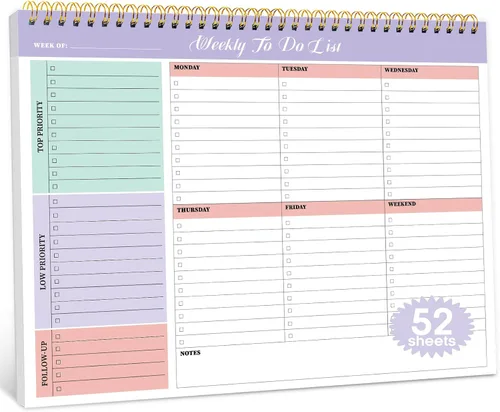 Miniatura 25 de Taja Bloc de notas semanal con 52 hojas sin fecha (8.5 x 11 pulgadas), planificador semanal de escritorio para mujeres y hombres, trabajo y hogar