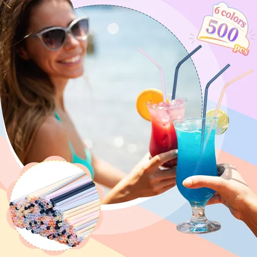 Miniatura 5 de Hushee 500 pajitas de plástico desechables a granel coloridas pajitas de plástico pastel desechables de plástico para bebidas diarias de jugo de 7.9