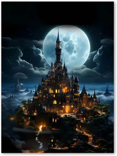 Miniatura 7 de PSCH Kits de arte de diamantes para adultos, kit de pintura de diamantes de castillo mágico para adultos, arte de diamantes 5D de taladro completo