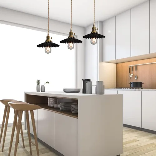 Miniatura 3 de Lámpara colgante de cerámica negra para isla de cocina, pantalla festoneada de cerámica, estilo granja, vintage, luces colgantes de techo