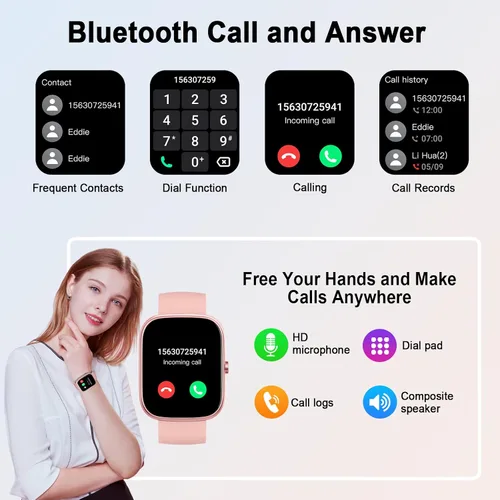 Miniatura 5 de Reloj inteligente para mujer (respuesta/hacer llamadas), reloj inteligente HD de 1.91 pulgadas con frecuencia cardíaca, monitor de sueño, podómetro