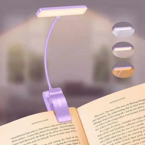 Miniatura 17 de Gritin Luz de Lectura Recargable de 19 LED para Leer en la Cama con Función de Memoria, Cuidado de los Ojos, 3 Temperaturas de Color, Brillo
