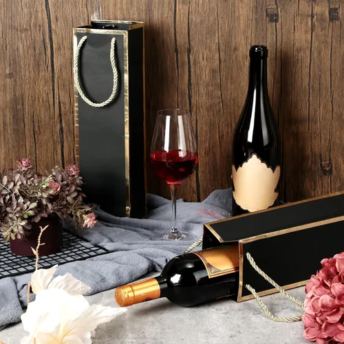 Miniatura 7 de Mimorou Paquete de 50 bolsas de regalo de vino a granel, bolsas para botellas de vino con asas, 13.8 x 3.8 x 3.8 pulgadas, reutilizables, con Negro