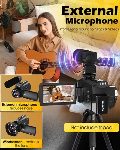 Miniatura 8 de Videocámara de cámara de video 5K, cámara de vlogging WiFi de 64 MP para YouTube con zoom óptico 8X, pantalla táctil IPS de 3.5 pulgadas, visión