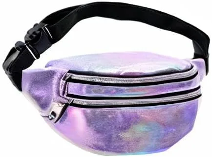 Miniatura 8 de Riñonera holográfica de moda para regalo del día de la madre, bolsa de cintura deportiva morada, cangurera de viaje brillante para trabajo, correr