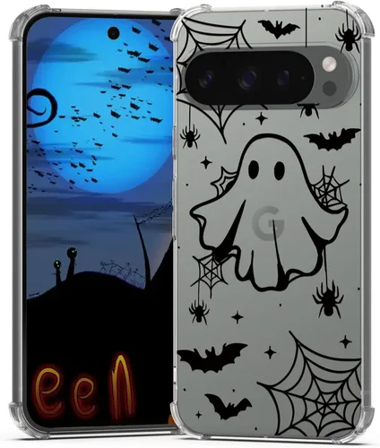 Miniatura 11 de Funda de Halloween para Google Pixel 6A transparente con diseños de murciélagos fantasmas, funda para teléfono para niñas, elegante, delgada, a