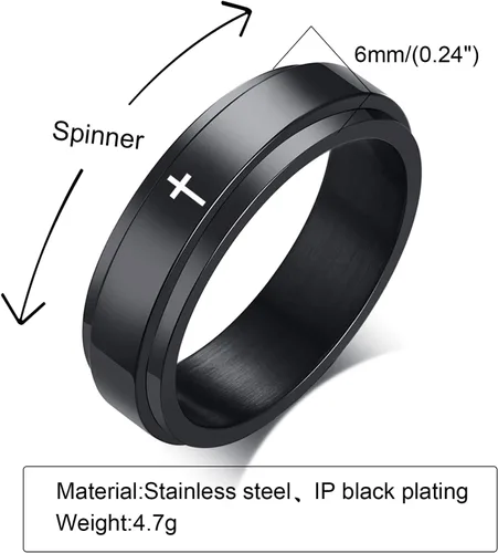Miniatura 5 de VNOX Cross Christian Ring Stainless Steel Spinner Ring Rotatable Classic Cross Relieving Anxiety Ring for Men Women