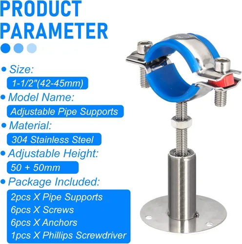 Miniatura 4 de 2 unidades de soportes de tubo para montaje en pared y en techo, de acero inoxidable 304, adecuados para tubos con diámetro exterior de 1-1/2