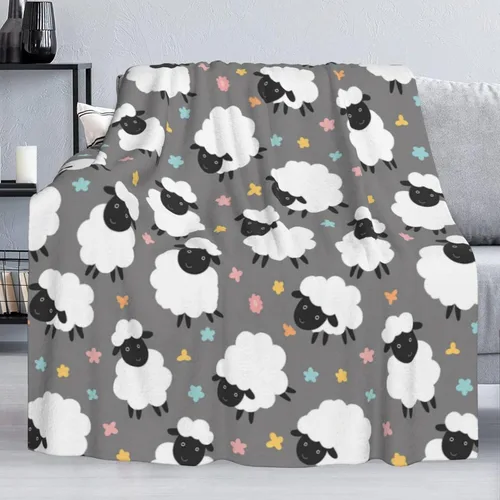 Miniatura 4 de Manta suave de ovejas de corderos de 40 x 50 pulgadas, ligera y cálida manta de forro polar de franela para sofá, cama, sofá, viajes, campamento