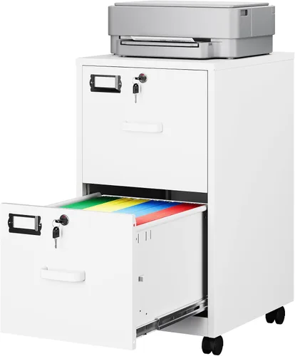 Miniatura 24 de Archivador de 2 cajones con cerradura, archivador vertical móvil para colgar carpetas tamaño A4/carta/legal, debajo del escritorio, pequeños