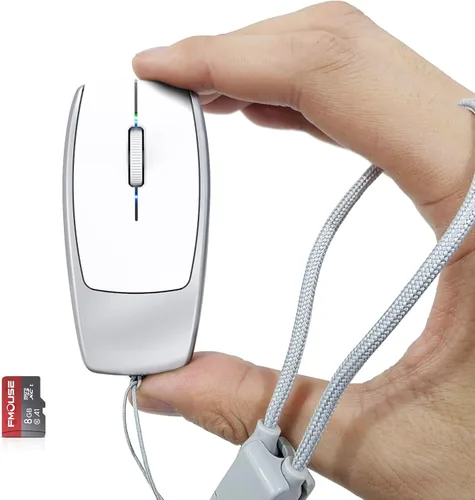 FMOUSE Mini Portátil 2-en-1 Ratón Inalámbrico Bluetooth & Lector de Tarjetas TF - Tarjeta TF de 8 GB Incluida, Recargable, Adaptador de Type-C a