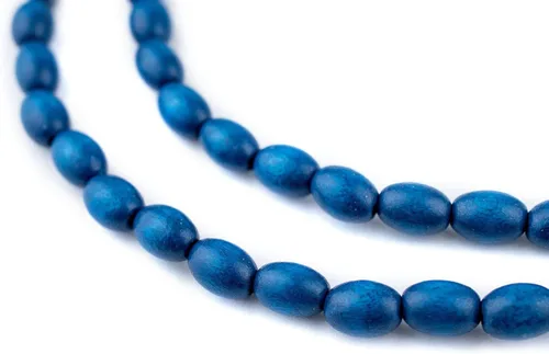 The Bead Chest Cuentas ovaladas de madera natural azul azul (0.354x0.236 in): hilo de cuentas de madera ecológico orgánico para joyería de