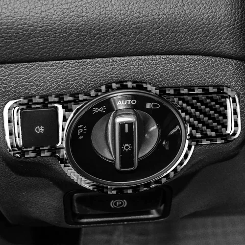 Miniatura 5 de Fibra de carbono, para accesorios Mercedes Benz, adhesivo para botón del interruptor de los faros para Mercedes Benz A, B, C, E, G, Clase CLA GLA