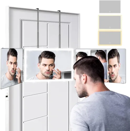 Miniatura 8 de Espejo de 3 vías, espejo 360 para corte de cabello, ajustable y plegable, espejo de peluquero triple con ganchos telescópicos, accesorios