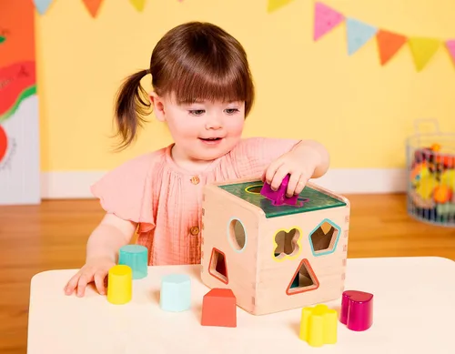 Miniatura 2 de B. toys Wonder Cube - Juguete de desarrollo - Cubo clasificador de formas de madera - 9 formas coloridas - Juguete educativo de madera para niños