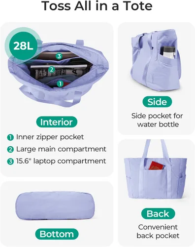 Miniatura 30 de BAGSMART Bolsa de mano para mujer con cremallera, bolsa de gimnasio con compartimentos, bolsa de trabajo para enfermera, baile, bolsa de yoga