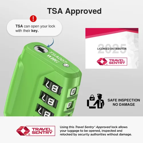 Miniatura 2 de Puroma Paquete de 2 cerraduras de equipaje aprobadas por la TSA, cerradura de viaje con combinación de 4 dígitos con cuerpo de aleación de zinc
