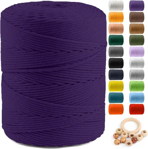 Miniatura 23 de Cuerda de algodón para macramé de 5 mm x 109 yardas, ZUEXT 100% natural hecha a mano, cuerda de algodón trenzada de 4 hebras para colgar plantas