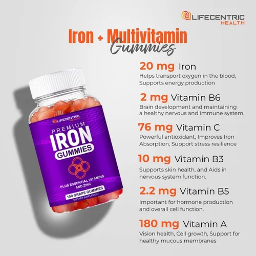 Miniatura 7 de LifeCentricHealth - Gomitas de hierro Gomitas de biotina, zinc, vitamina B, ácido fólico, veganas, sin gluten, para mujeres y hombres