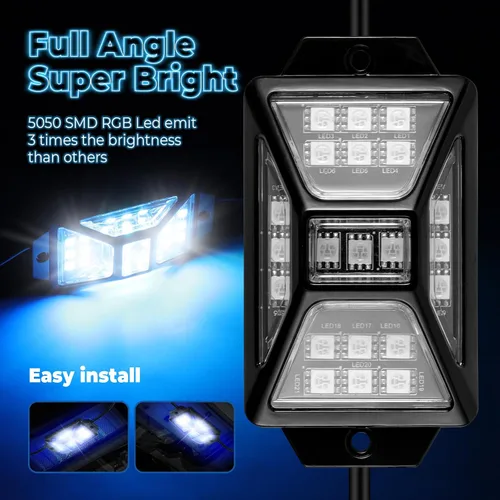 Miniatura 2 de 4 cápsulas de luces RGB de ángulo completo compatibles con camiones de 12 V, Jeep, UTV, SUV, ATV, barco, carrito de golf, impermeable, multicolor