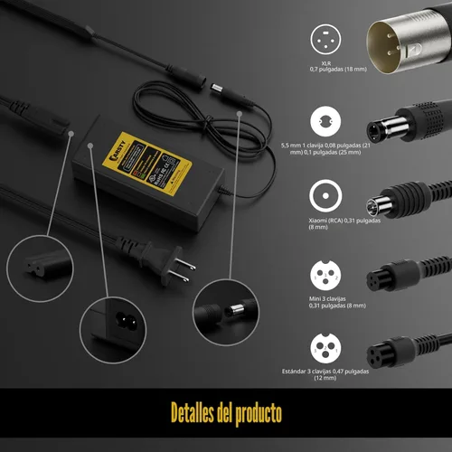 Miniatura 5 de Carsty Cargador eléctrico de 42 V para scooter y hoverboard Gotrax, Jetson, Segway, Ninebot, Swagtron Certificado UL con juego de enchufes