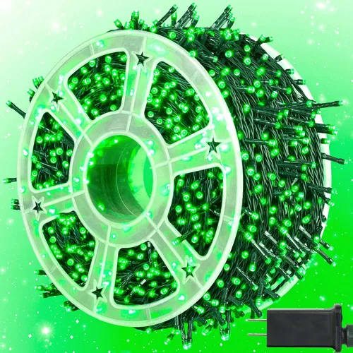 Miniatura 18 de kemooie 500 luces LED de Navidad rosadas, luces de Navidad de 164 pies para exteriores, enchufables, impermeables, con 8 modos de parpadeo