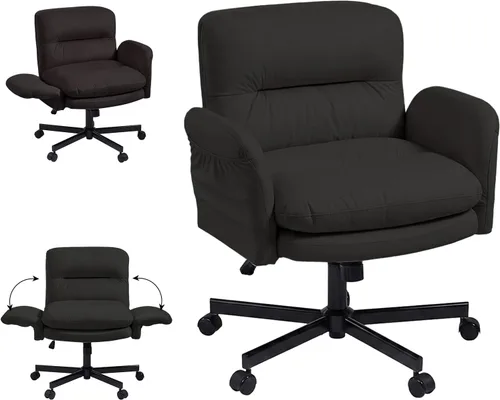 Miniatura 11 de Bestier Silla de oficina con patas cruzadas, silla cruzada con brazos ajustables, silla ejecutiva de terciopelo reclinable de 135° con ruedas, silla