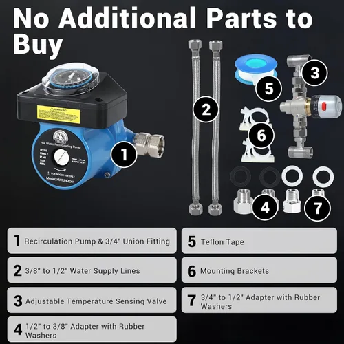 Miniatura 3 de Kit de bomba de recirculación de agua caliente instantánea reemplaza 595916 0955805 3-Year Warranty, 304 Stainless Steel Adjustable Bypass Valve