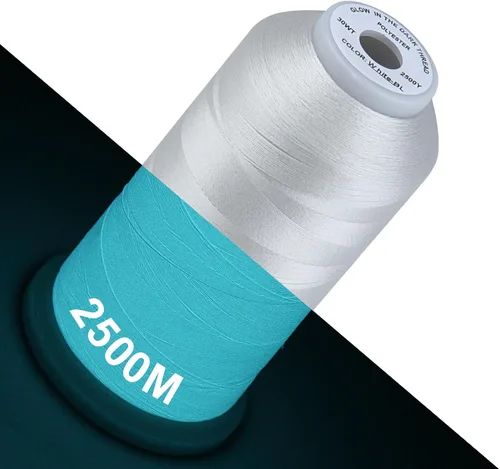 Miniatura 2 de Simthread Hilo que brilla en la oscuridad 30WT para bordar y coser 2500 yardas, color blanco