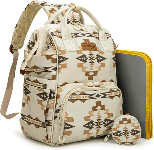 Miniatura 11 de Montana West Wrangler Bolsa Mochila para Pañales Mochila de Viaje Azteca Carteras Occidentales Multifunción Bolsas para Bebé para Mamá con Bolsillos