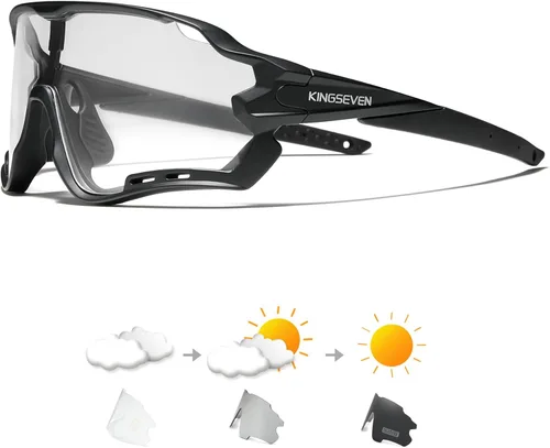 KINGSEVEN Gafas de ciclismo para hombres y mujeres Bicicletas Deportes MTB Road Bike Gafas de sol Fotocromáticas LS-911 Fotocrómico Negro