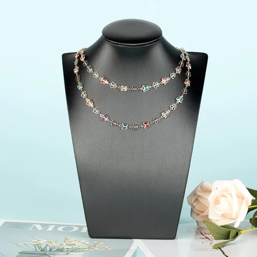 Miniatura 7 de Cadena chapada en oro de 16.4 pies para hacer joyas, cadena de eslabones de mariposa de diamantes de imitación coloridos a granel con anillos