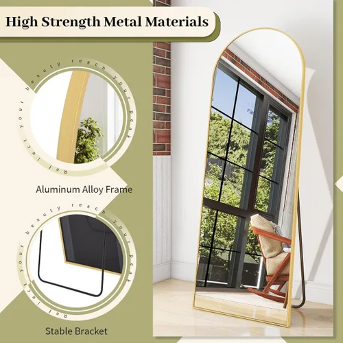 Miniatura 2 de BEAUTYPEAK Espejo de cuerpo completo de 64"x21", espejo de piso de cuerpo completo con arco, espejos de pared para colgar o apoyar con parte Dorado