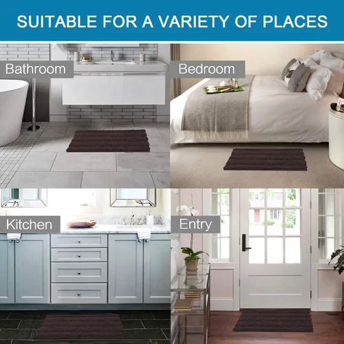 Miniatura 425 de H.VERSAILTEX Alfombras de baño para cuarto de baño, antideslizantes, tapetes de baño extragruesos, de felpilla, a rayas, alfombra de 20" x 32