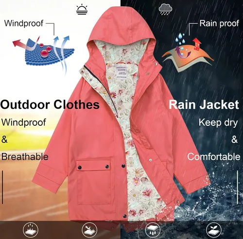 Miniatura 4 de SOLOCOTE Chaqueta impermeable de goma con capucha para niños impermeable resistente al viento talla 5-14 años