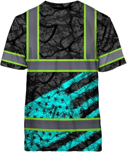 Camisa de alta visibilidad de calavera con bandera de Estados Unidos para hombres, camisas de seguridad con nombre personalizado, ropa de trabajo