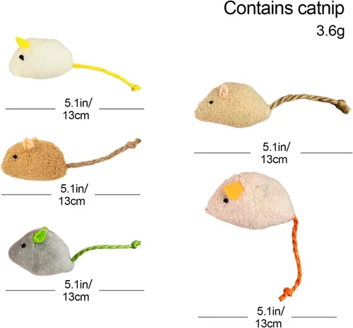 Miniatura 2 de Shudyear Juguetes para gatos, 5 juguetes de ratón, juguetes interactivos de animales de hierba gatera para gatitos de interior para eliminar