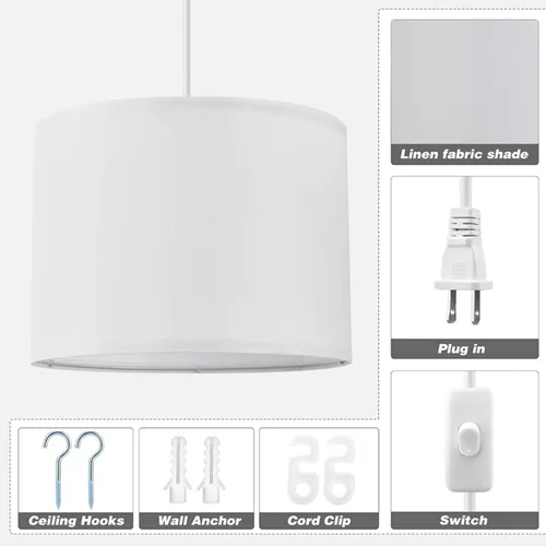 Miniatura 6 de KUAUGST Lámpara colgante enchufable, lámpara colgante de 15 pies con cable de enchufe, interruptor de encendido/apagado, iluminación colgante