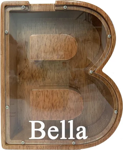 Miniatura 26 de Alcancía grande de madera personalizada para niños, alcancía con nombre personalizado, alcancía (nombre grabado láser) letras del alfabeto