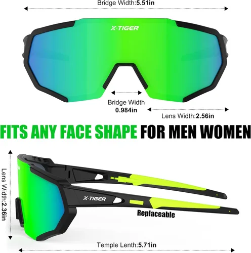 Miniatura 7 de X-TIGER Gafas de sol polarizadas para deportes con 5 lentes intercambiables, gafas de ciclismo para hombres y mujeres, para béisbol, correr, pesca